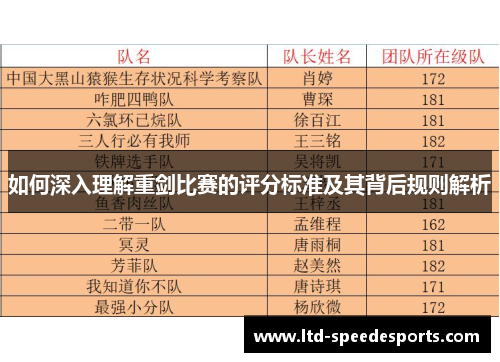 如何深入理解重剑比赛的评分标准及其背后规则解析