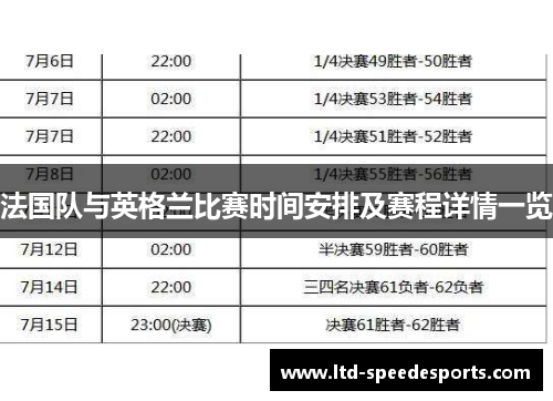 法国队与英格兰比赛时间安排及赛程详情一览